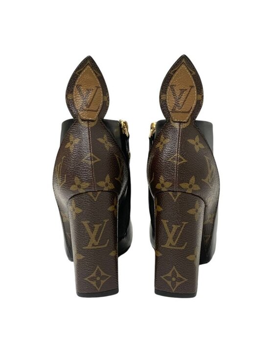 luxury-women-louis-vuitton-  Louis Vuitton Rodeo Queen Line Monogram Boots Short Shoes Leather Black